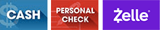 Accepted payment methods: cash, Zelle, and checks